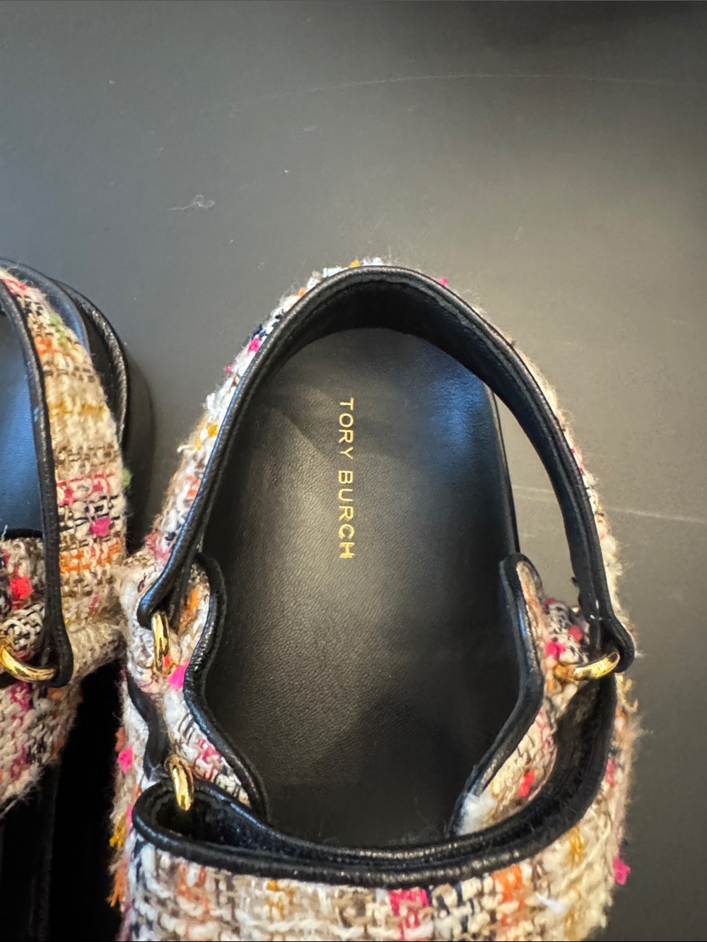 Tory Burch Multicolor Tweed Strap Sandal with Black Footbed - Picture 2 of 4